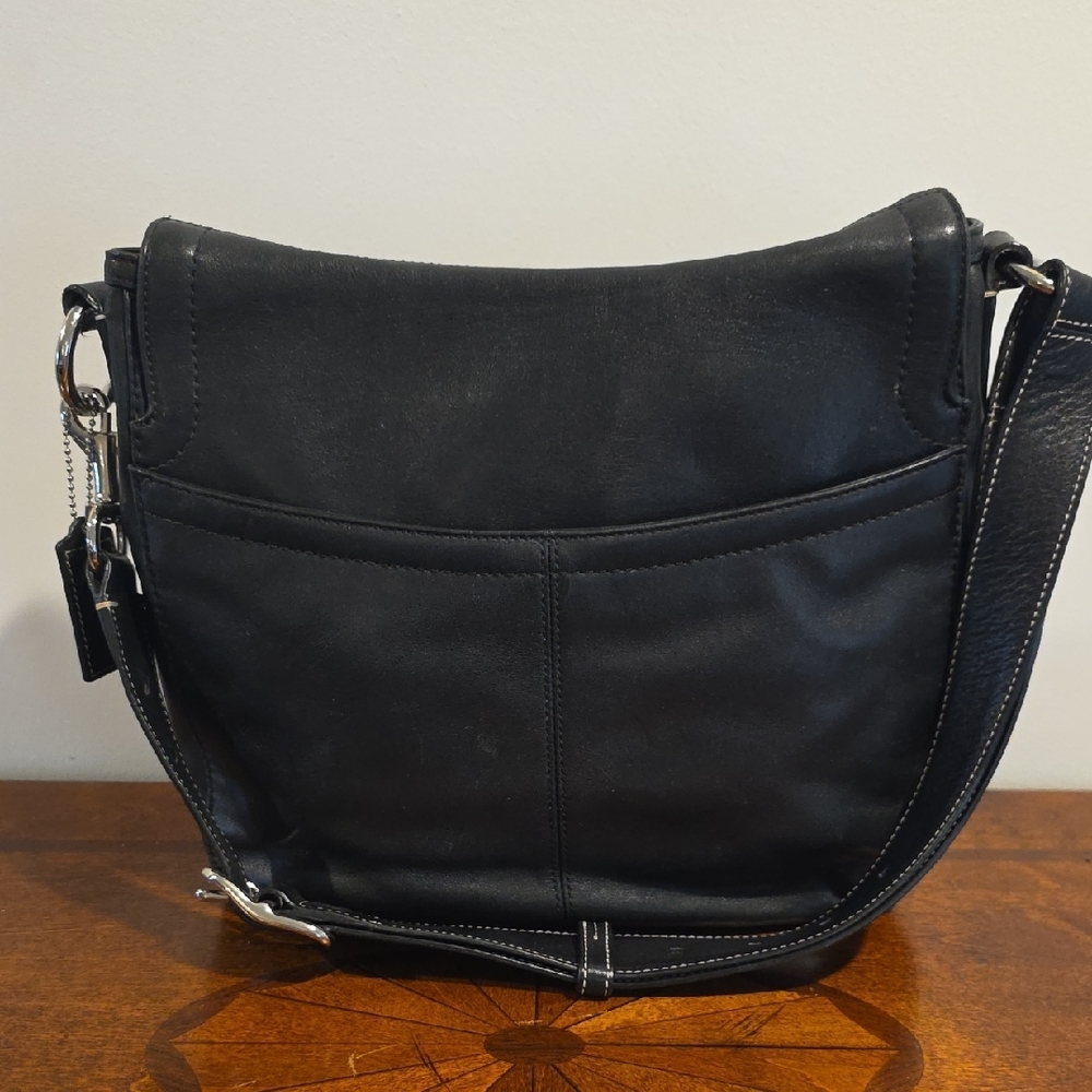 Coach Black Leather Flap Crossbody with Silver Hardware - Picture 5 of 11